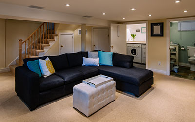 a beautifully remodeled basement