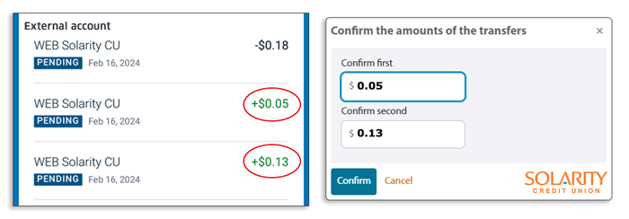 Screens showing the two small deposits and how to confirm them