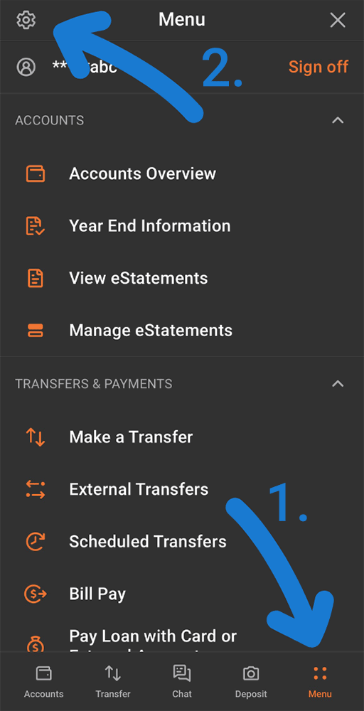 Settings icon inside Solarity mobile app